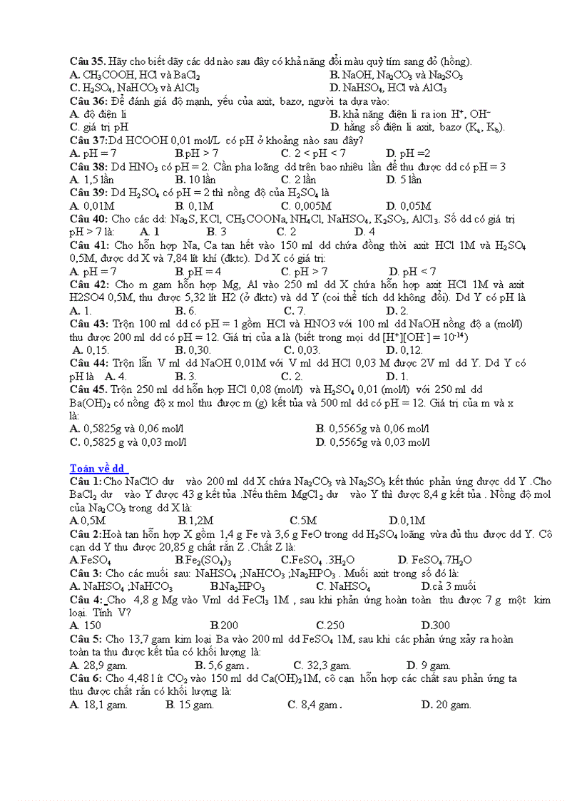 image for page Bài tập trắc nghiệm Chương Điện ly 1