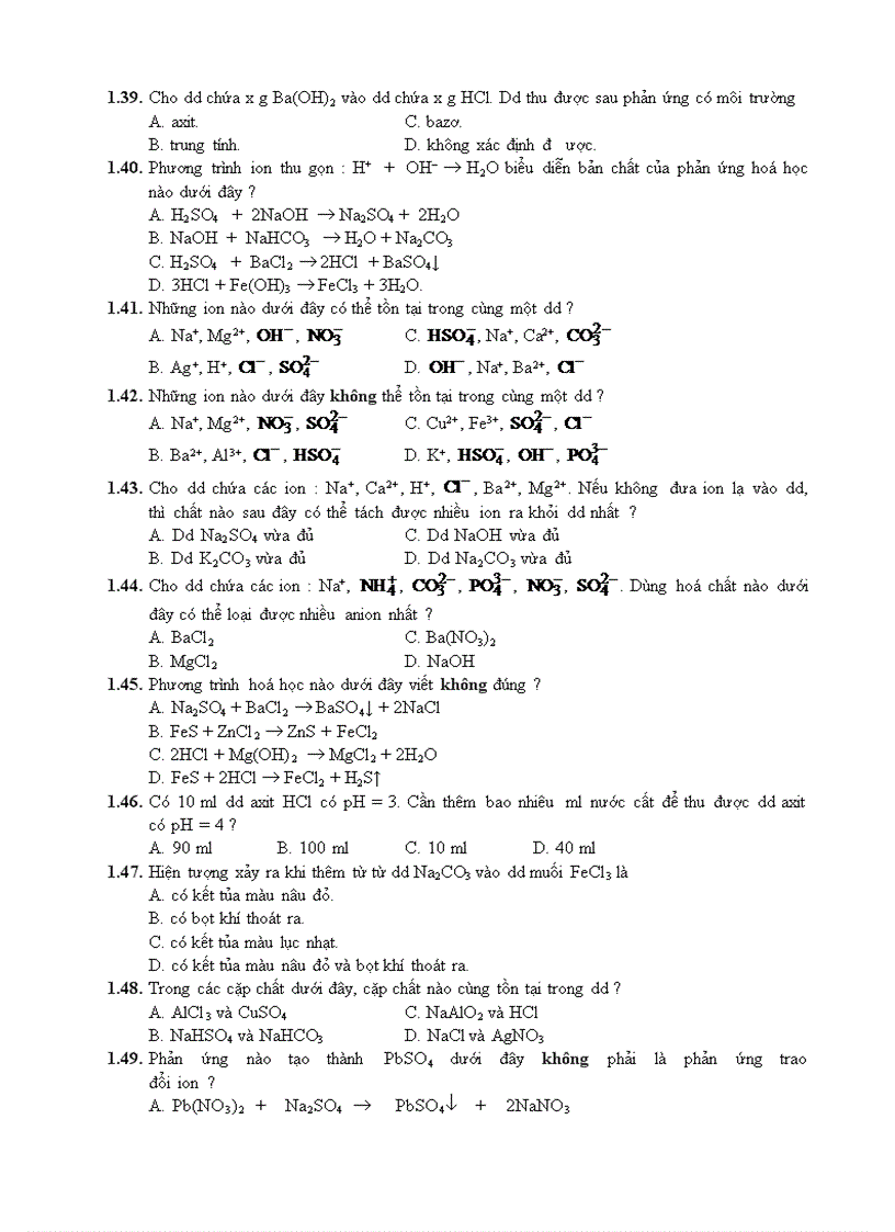 image for page Bài tập trắc nghiệm Chương Điện ly 1