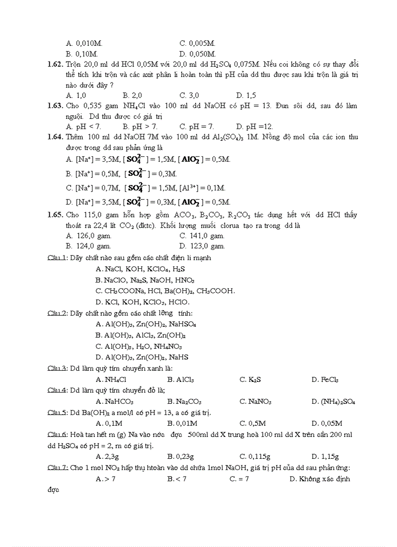 image for page Bài tập trắc nghiệm Chương Điện ly 1