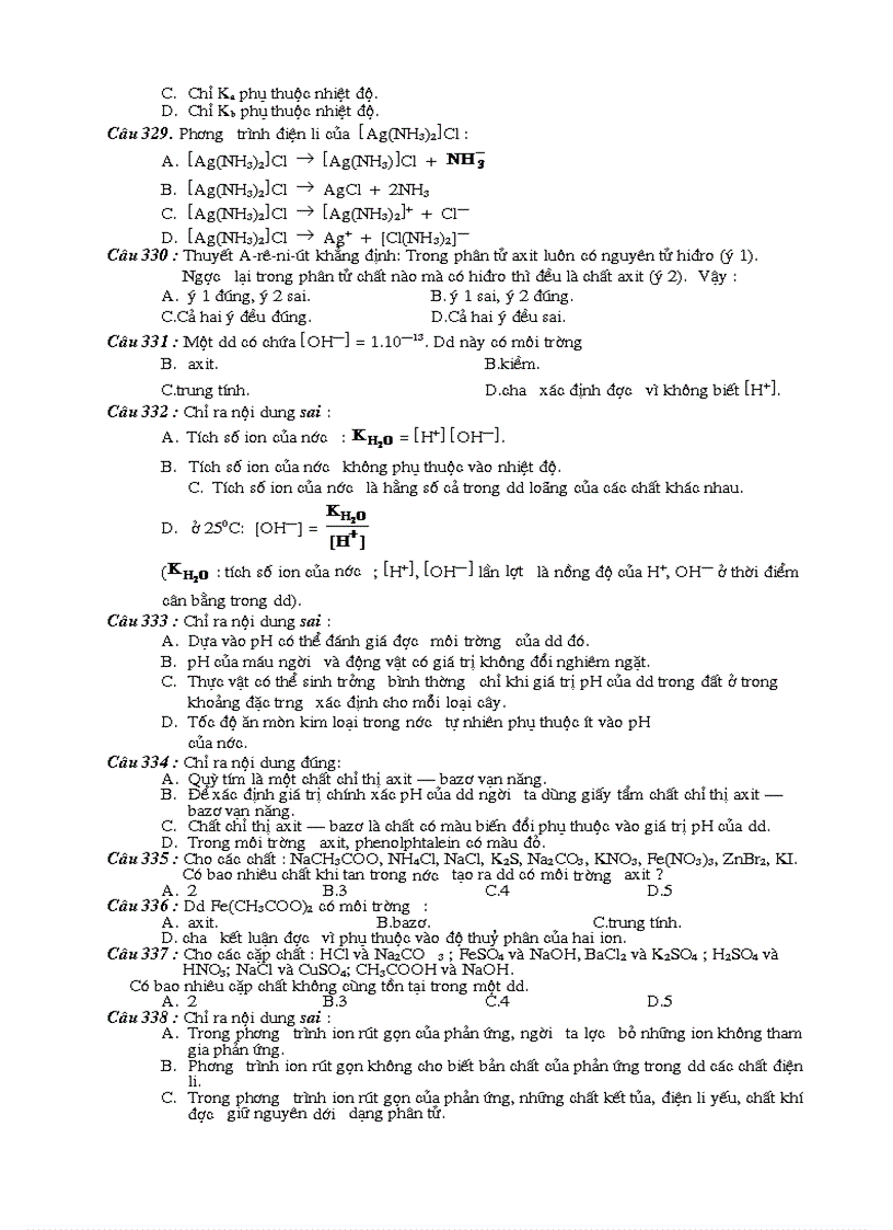 image for page Bài tập trắc nghiệm Chương Điện ly 1