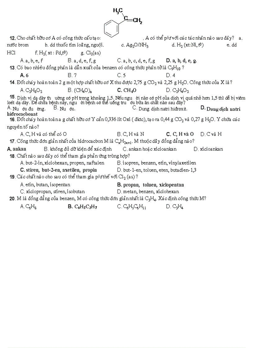 image for page Cau hoi trac nghiem hoa 11 THPT Vinh Xuong