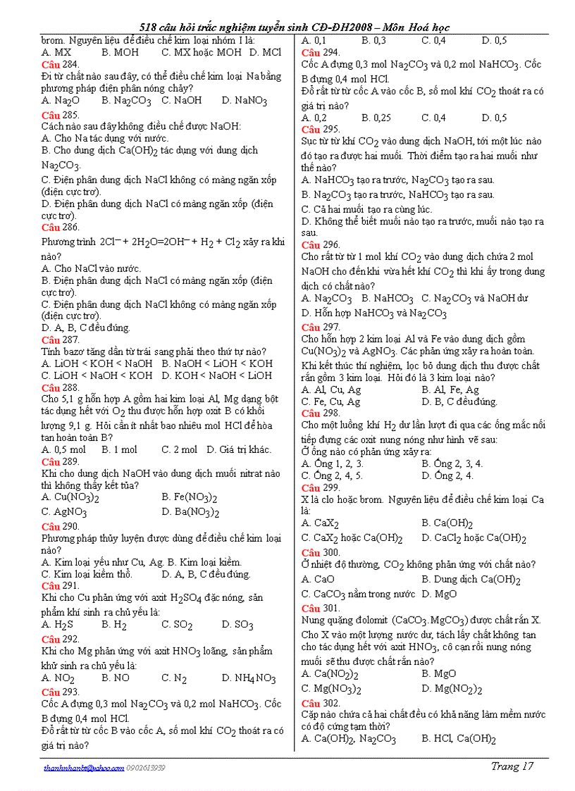 image for page Câu hỏi trắc nghiệm ôn 12 và thi đại học 0809