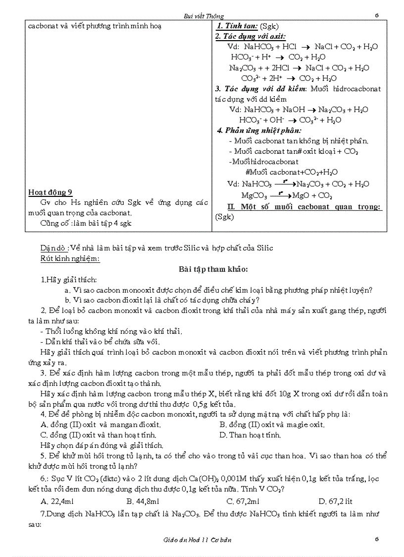 image for page Giáo án 11 chương 3 CÁC BON SILIC cơ bản