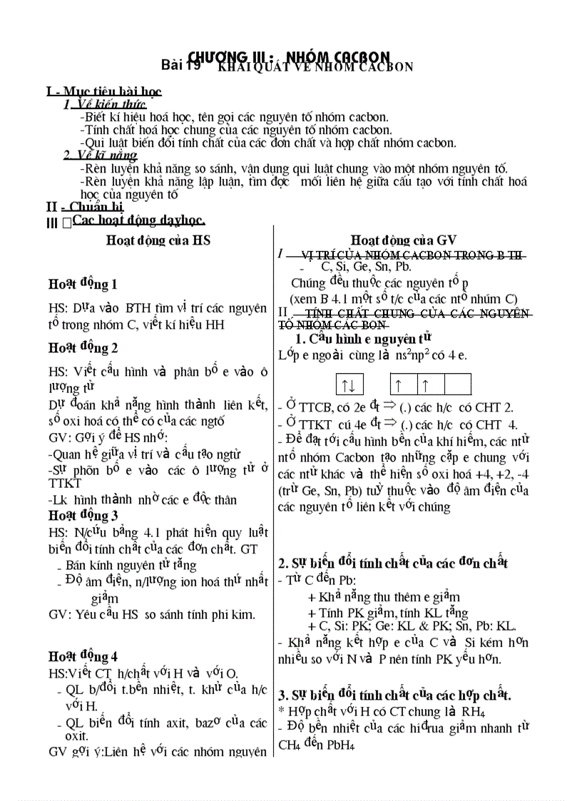 image for page Giáo án 11NC chương 3 Nhóm Cacbon