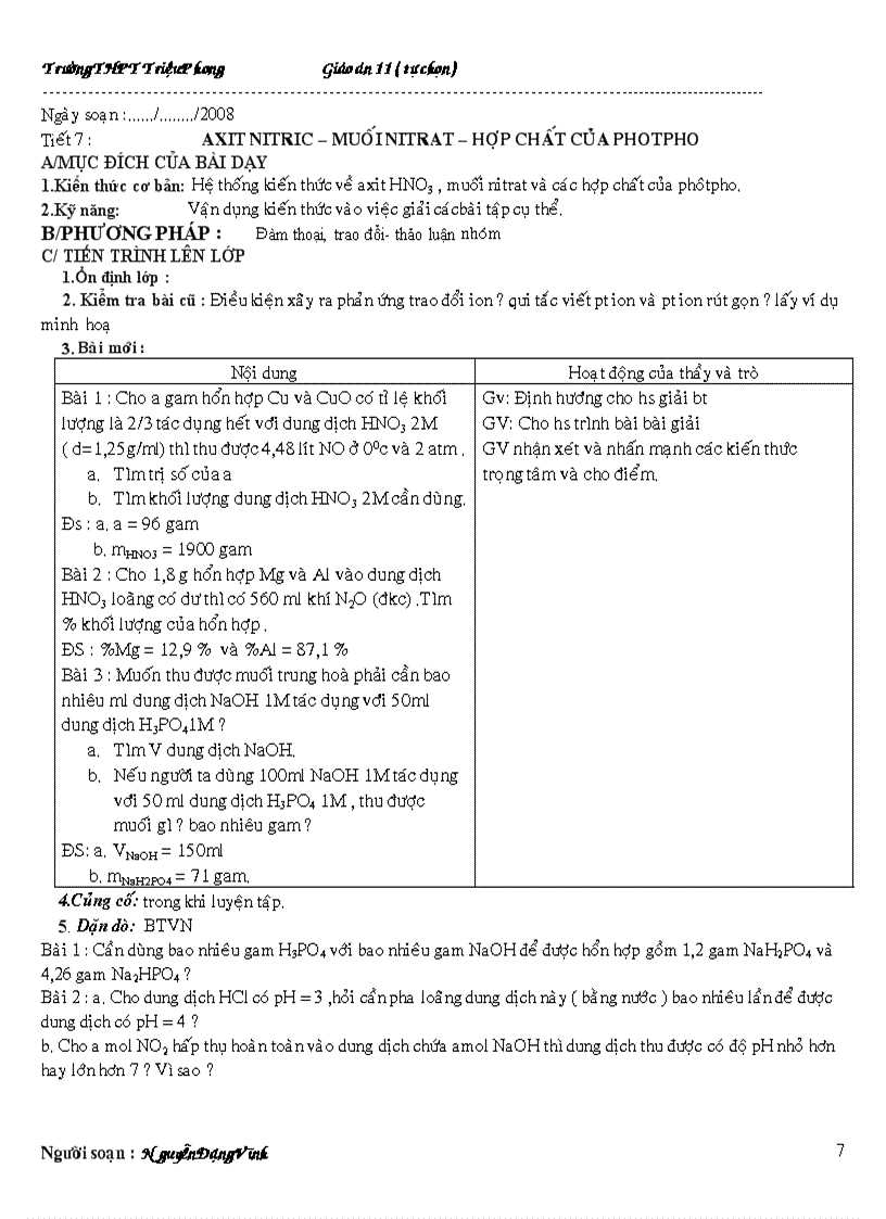 image for page Giáo án tự chọn 11cb