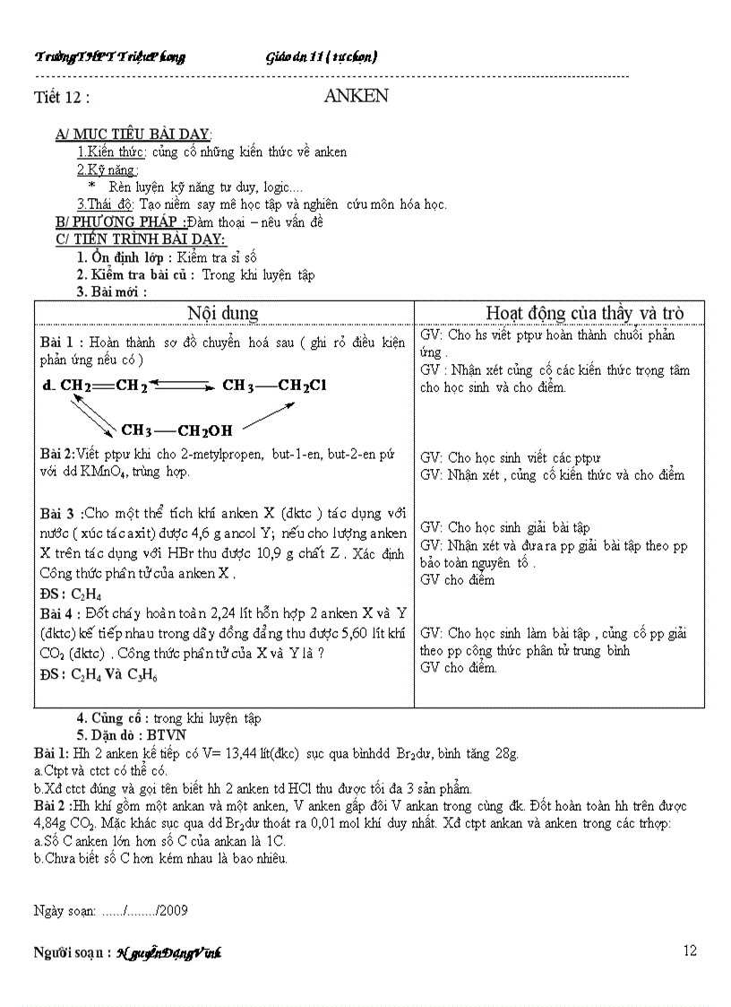 image for page Giáo án tự chọn 11cb