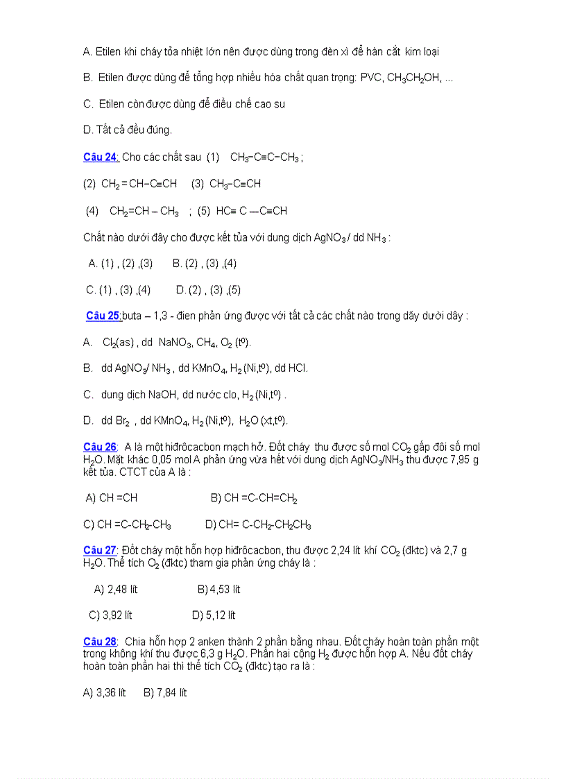 image for page Một số câu hỏi trắc nghiệm và đáp án của hiđrocacbon không no