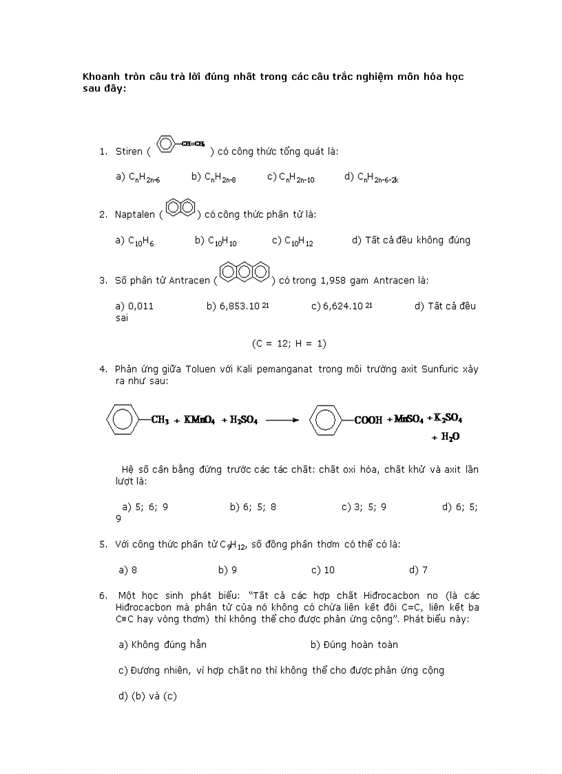 image for page Trắc nghiệm về hóa hữu cơ