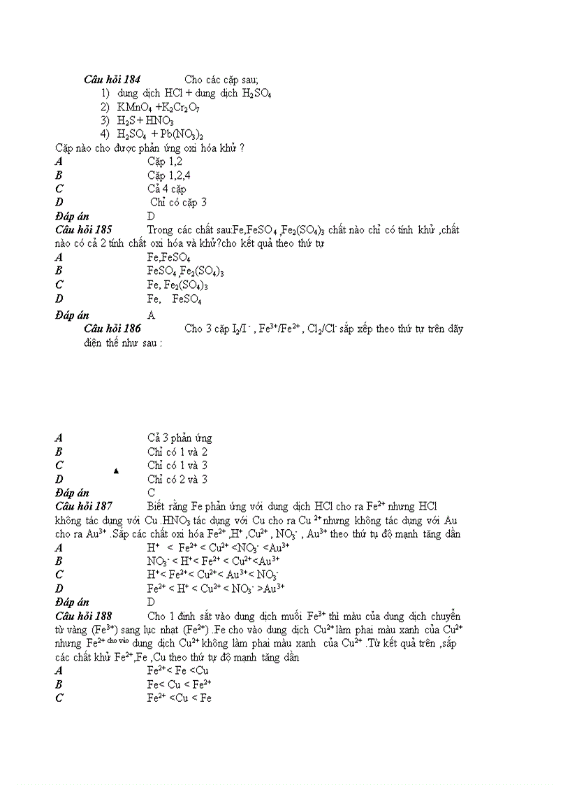 image for page 100 câu hỏi hoá học trắc nghiệm