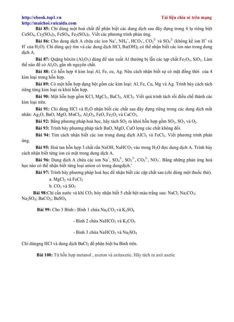 image for page 100 câu nhận biết và tách các chất cực hay
