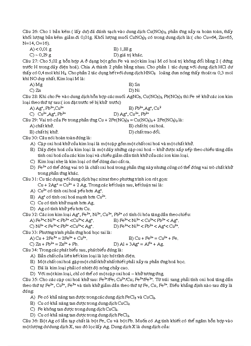 image for page 146 câu hỏi trắc nghiệm Hóa 12 Đại cương về kim loại