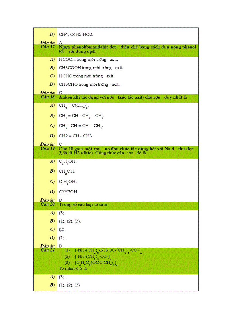 168 câu hỏi trắc nghiệm Hóa 12