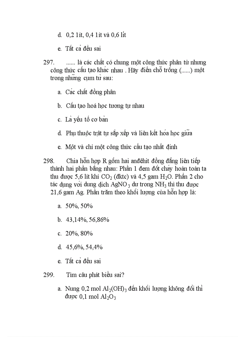 image for page 300 câu hỏi TNKQ Hóa ôn thi TN THPT