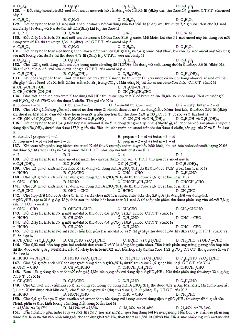 image for page 317 câu bài tập ancol andehit âxit