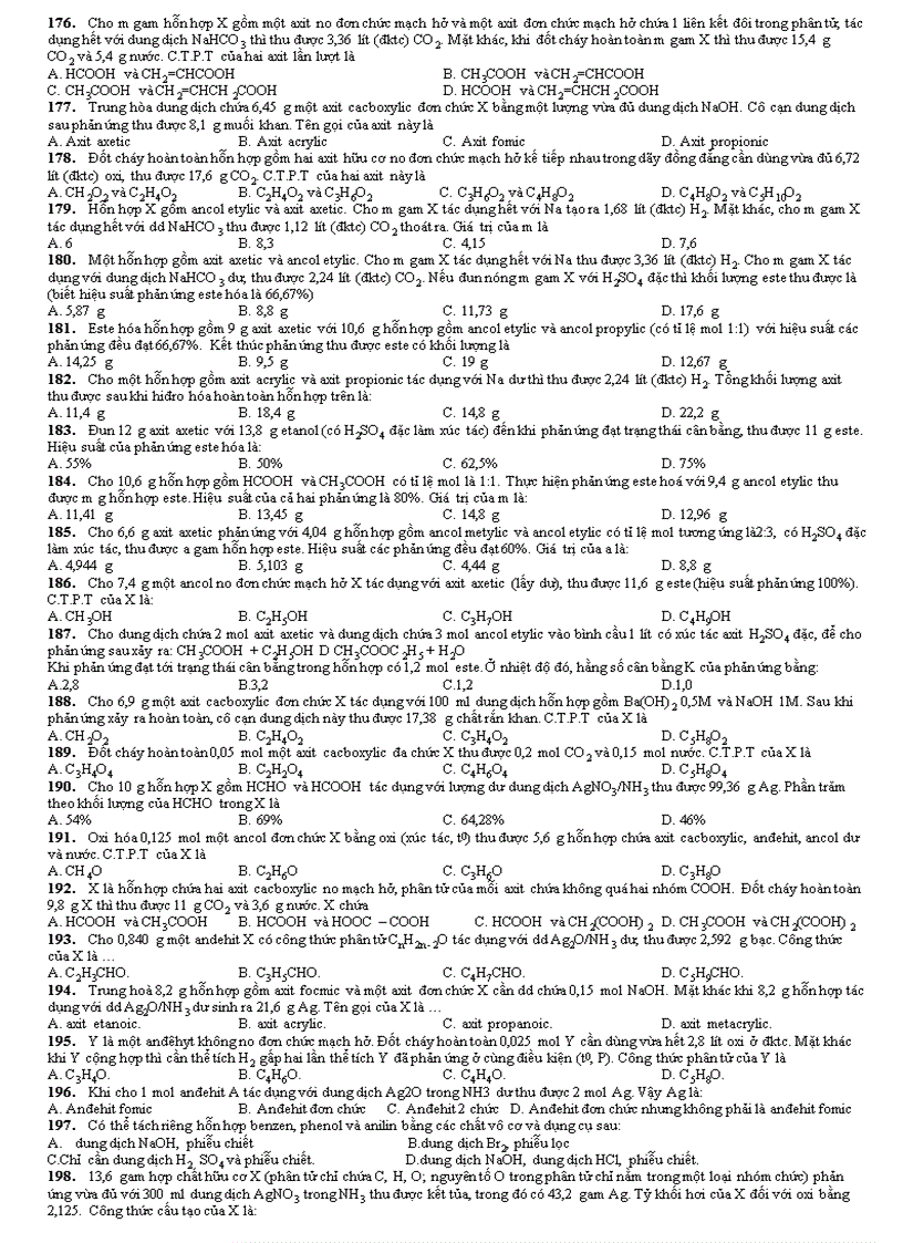 image for page 317 câu bài tập ancol andehit âxit