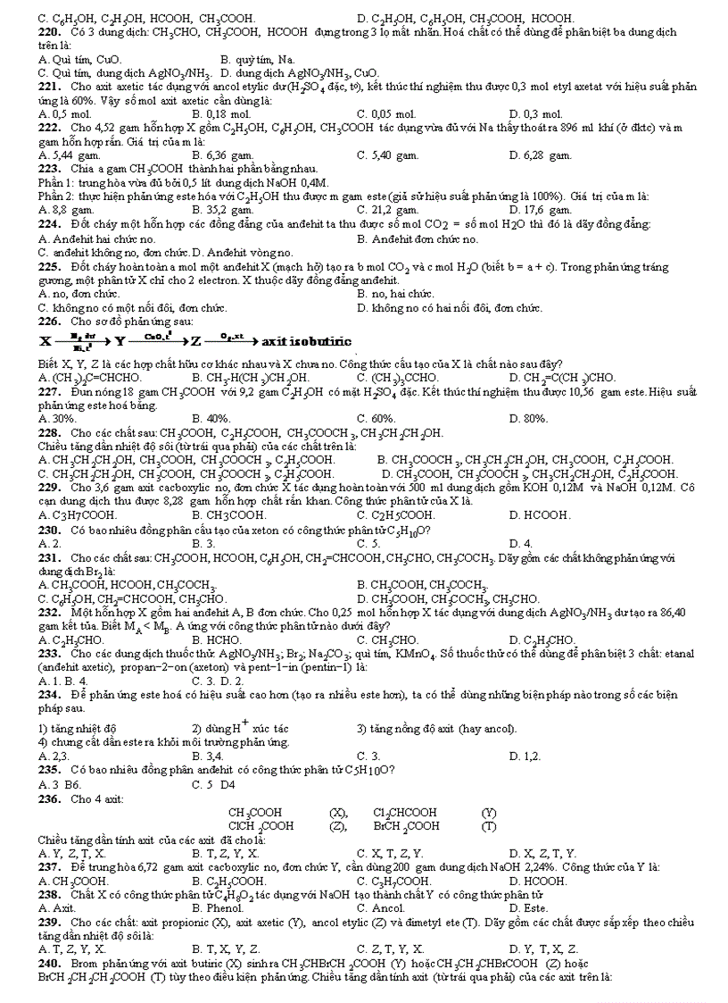 image for page 317 câu bài tập ancol andehit âxit