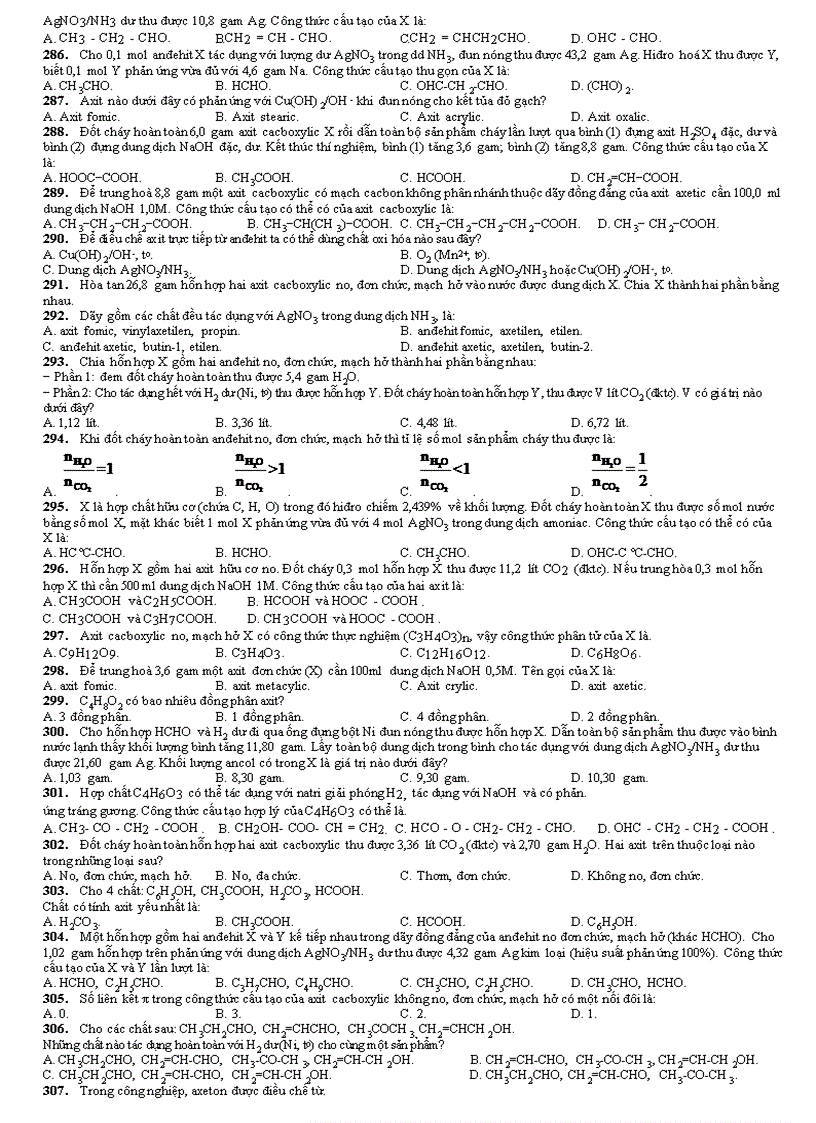 image for page 317 câu bài tập ancol andehit âxit