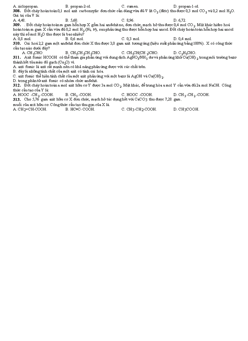 image for page 317 câu bài tập ancol andehit âxit