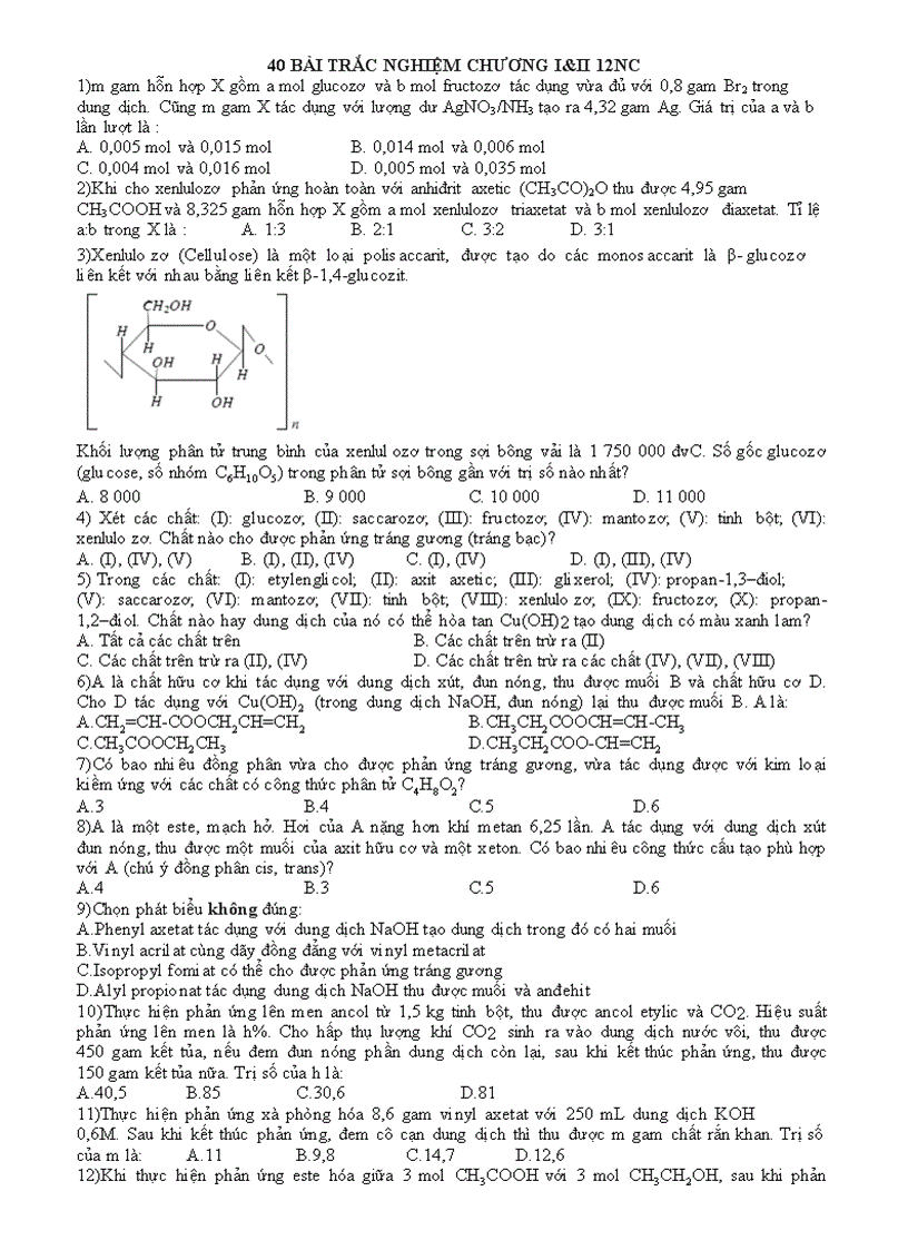 image for page 40 bài trắc nghiêm hay chương i và ii lớp 12nc