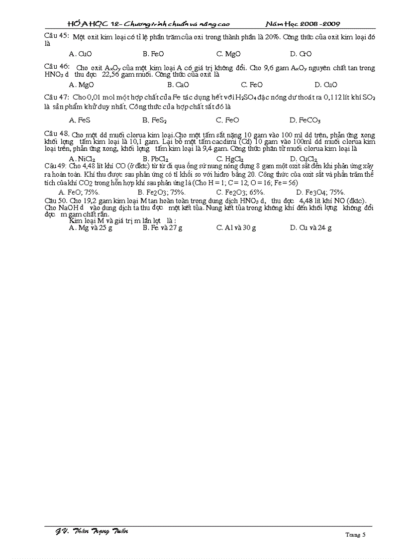 image for page 50 câu tn xác định kim loại