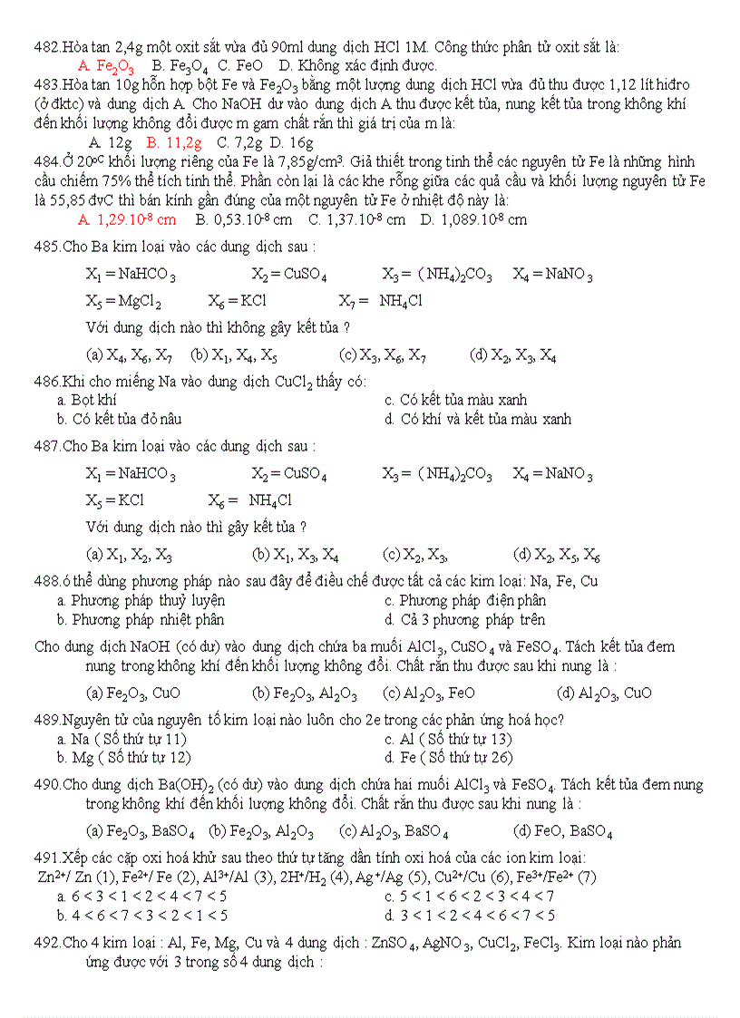 image for page 500 câu hỏi TN hóa