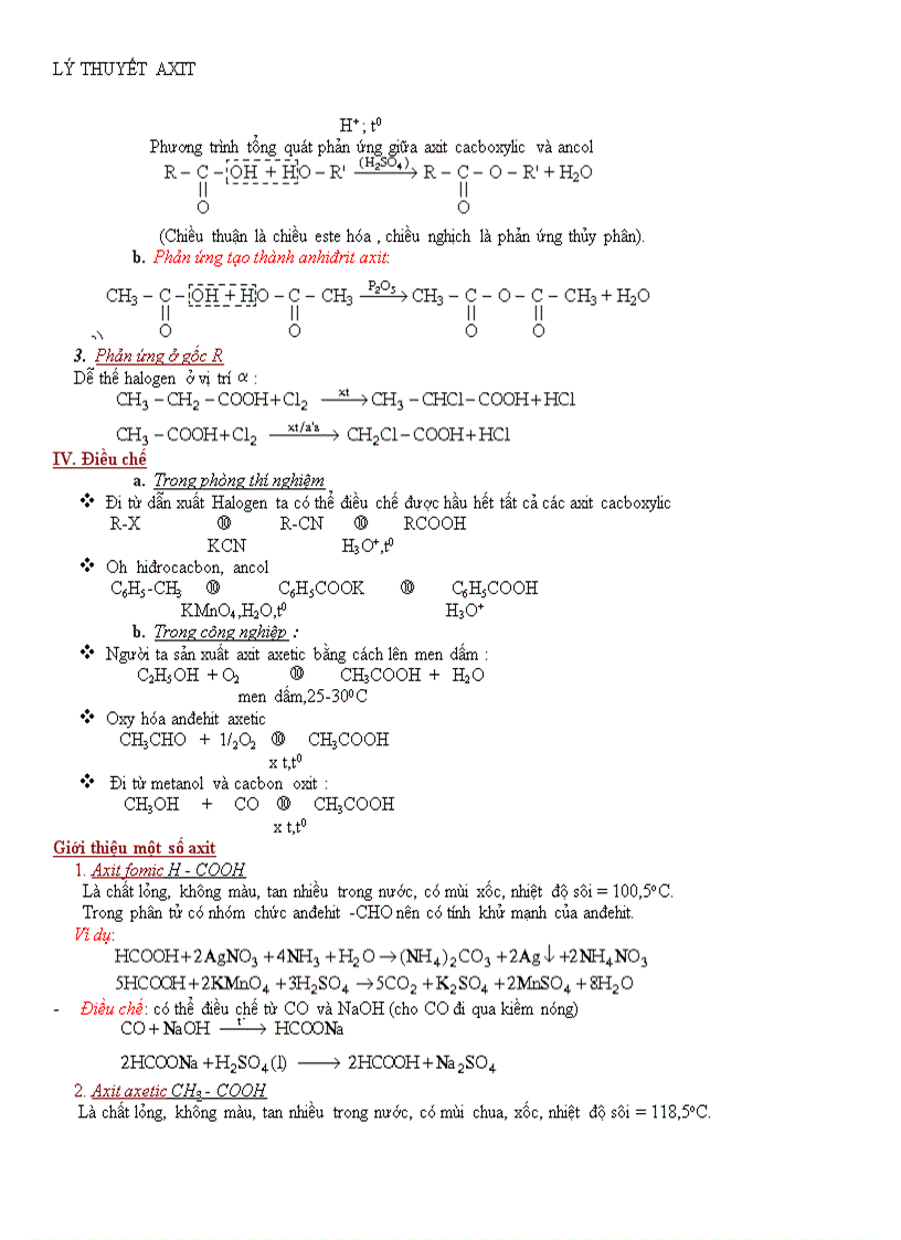 Axit hữu cơ lý thuyết và bài tập