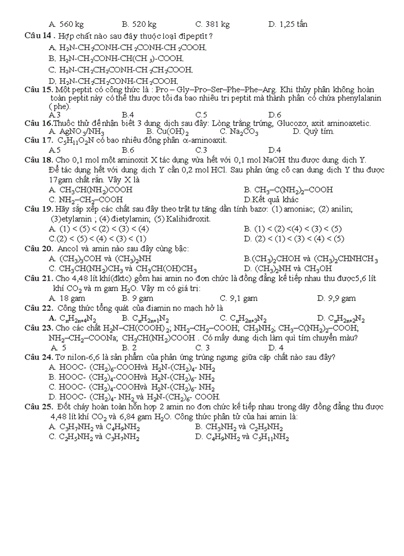 image for page Bài kiểm tra Amin polime 12NC