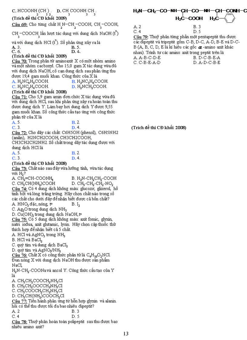 image for page Bài tập amin aminoaxit protein và polime