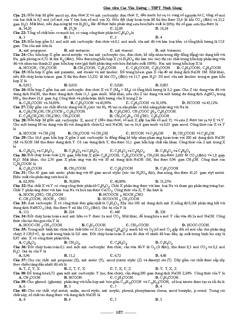 image for page Bài tập andehit và ãit cacboxylic hay