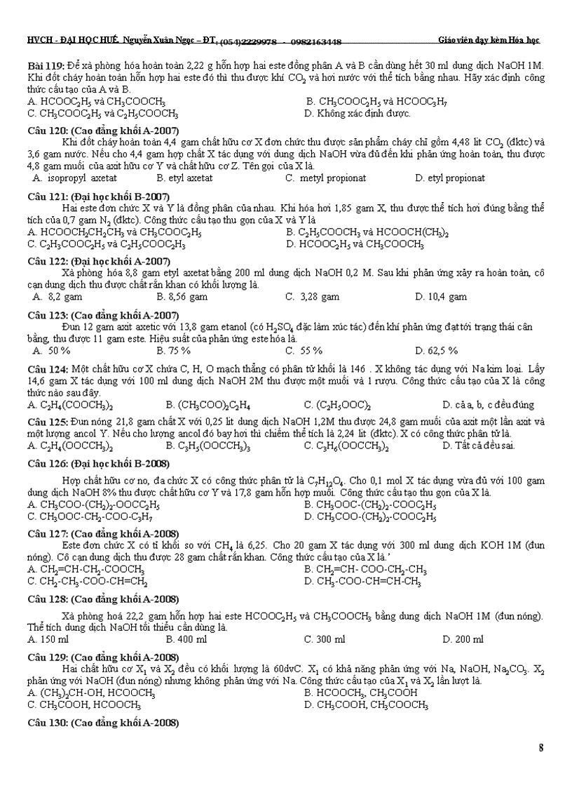 image for page Bài tập ôn thi đại học cao đẳng tnthpt tổng hợp este