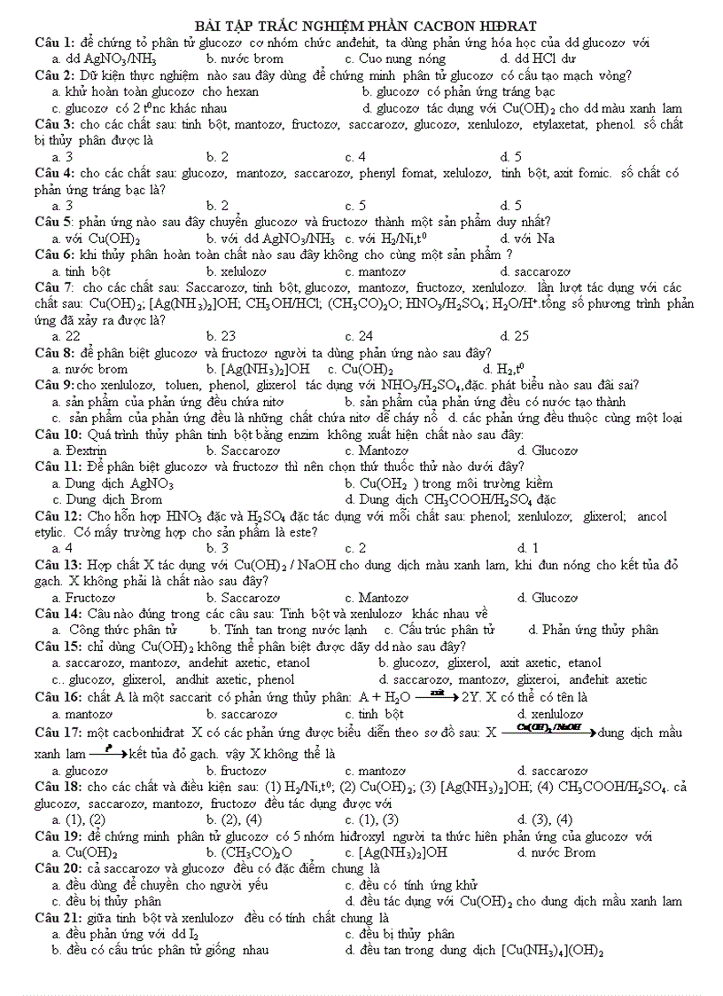 image for page Bài tập phần cacbonhidrat