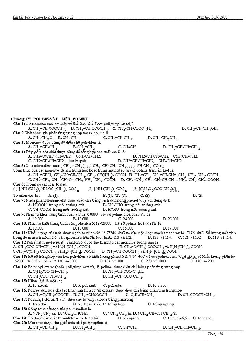 image for page Bai tap tong hop Hoa 12 theo tung chuong