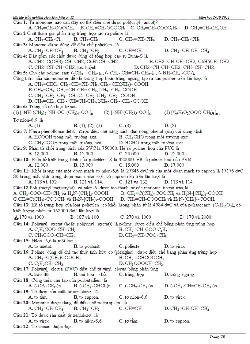 image for page Bai tap tong hop Hoa 12 theo tung chuong