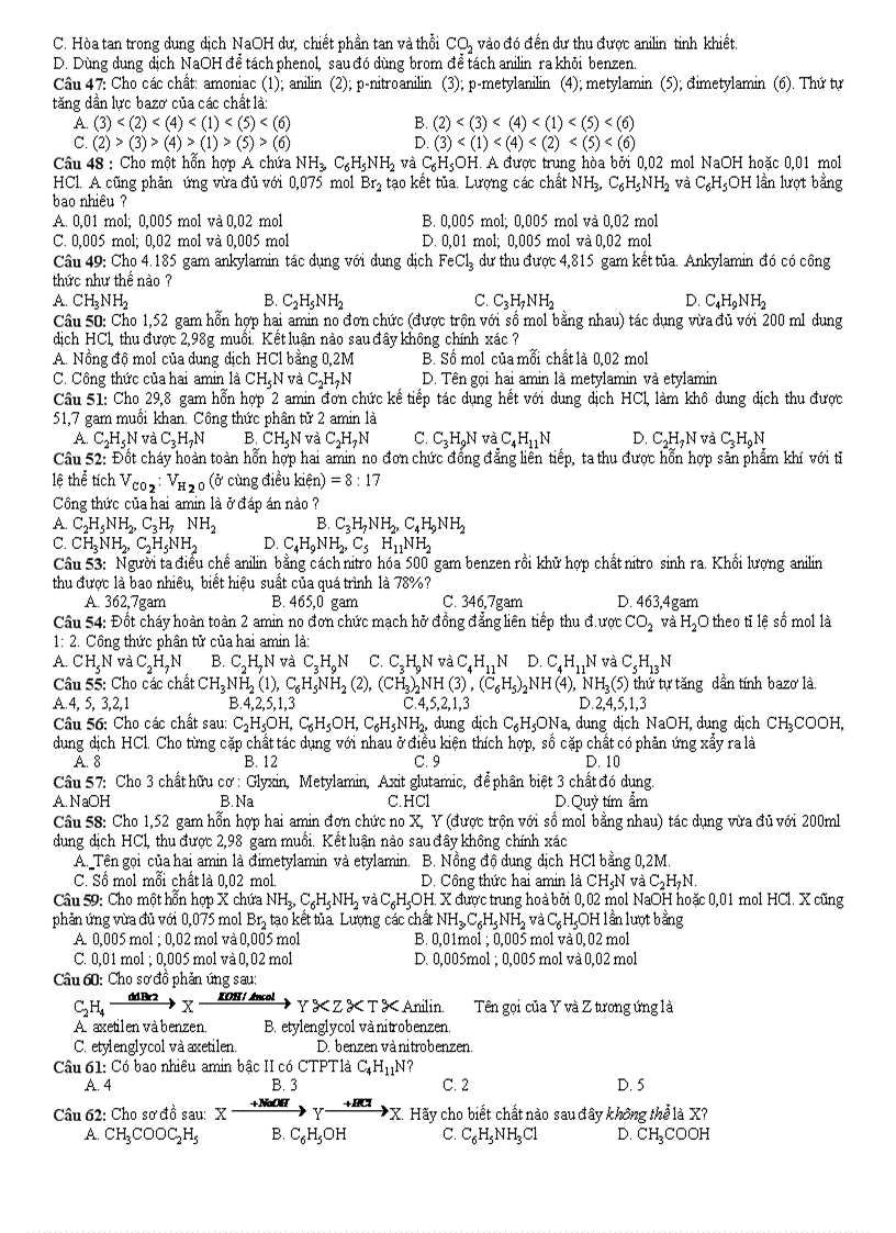 image for page Bài tập trắc nghiệm Amin