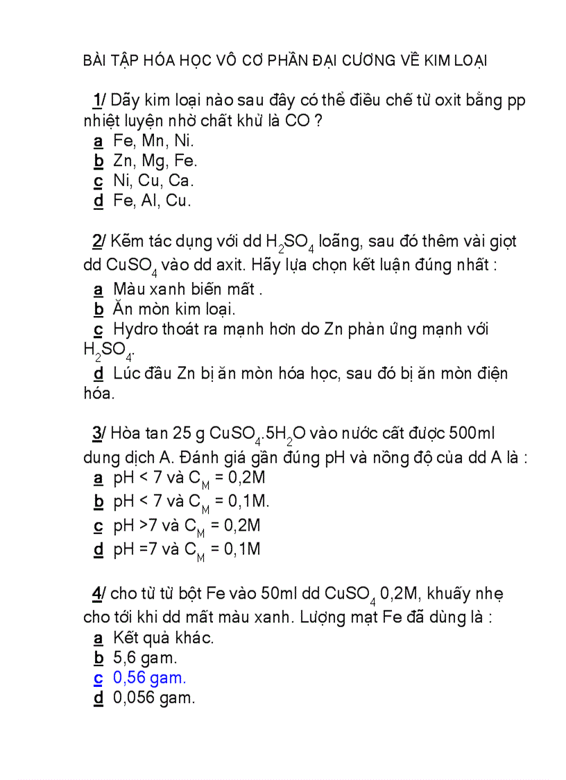 image for page Bài tập trắc nghiệm đại cương về kim loại