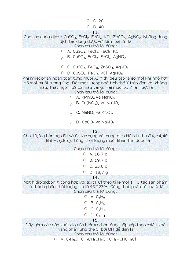 Bài Tập Trắc nghiệm hoá 12