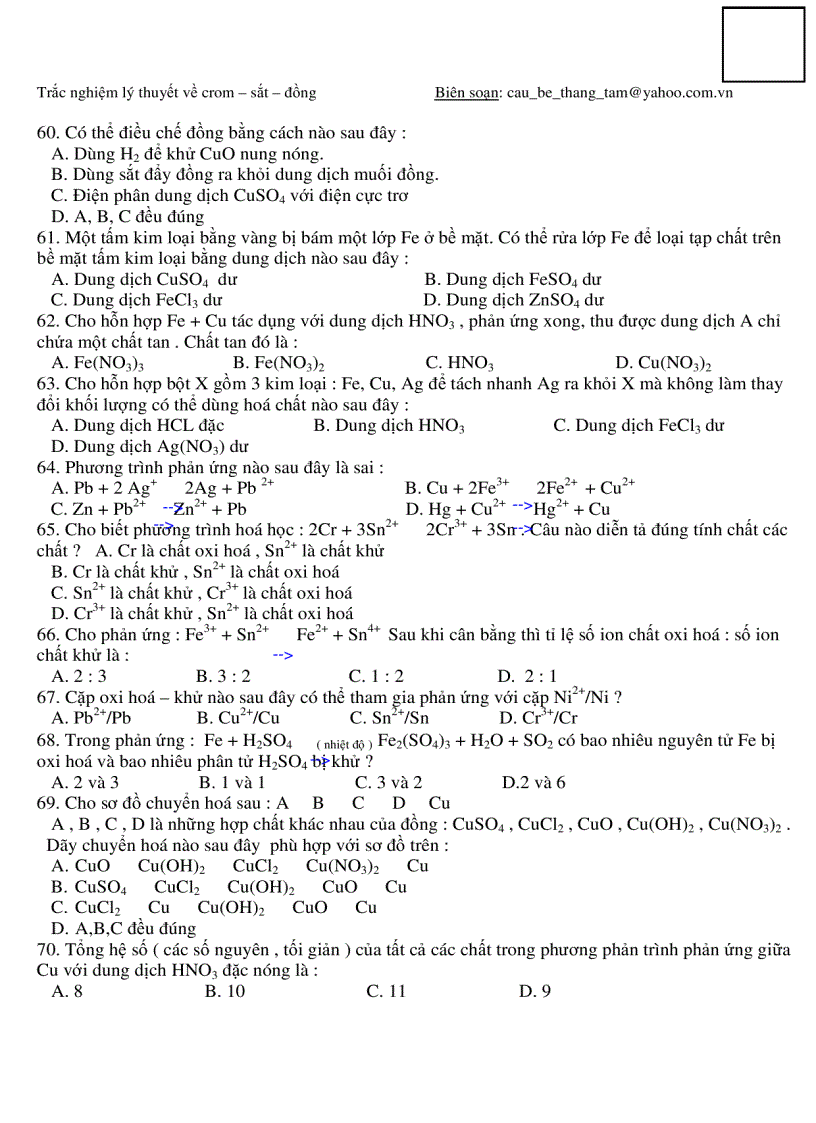 image for page Bài tập trắc nghiệm hóa học về Fe và Cu