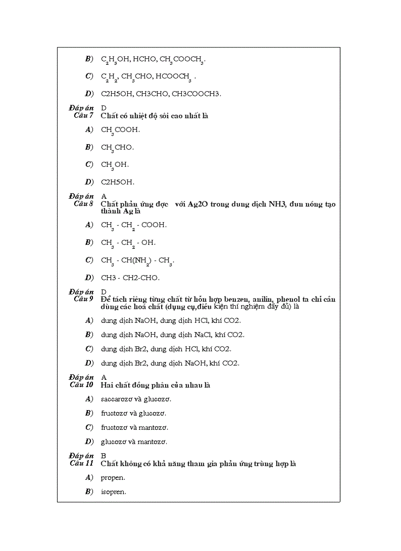 Bài tập trắc nghiệm Hữu cơ