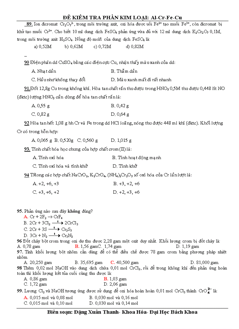 image for page Bai tap ve kim loai