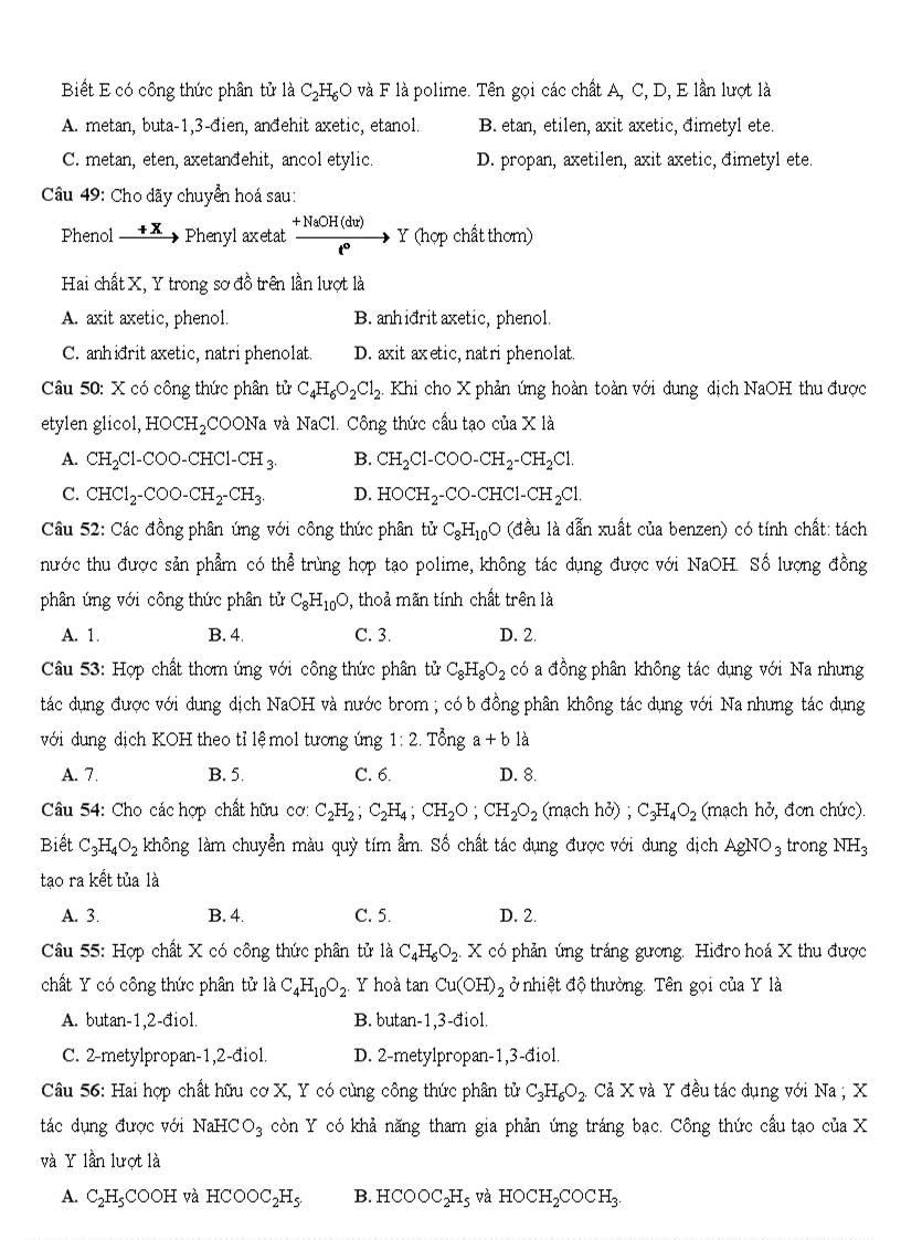 image for page Các câu hỏi hữu cơ trong đề thi đại học