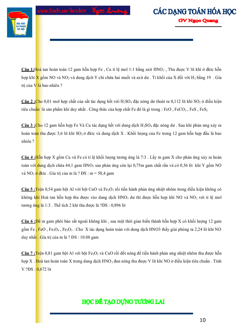 image for page Các dạng toán hóa học