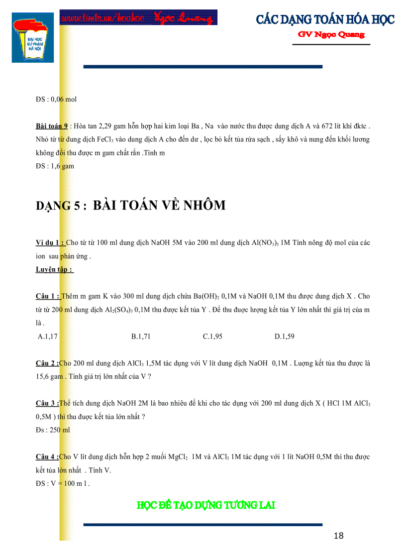image for page Các dạng toán hóa học