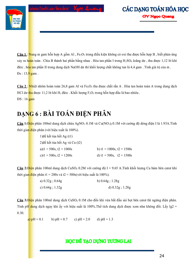 image for page Các dạng toán hóa học