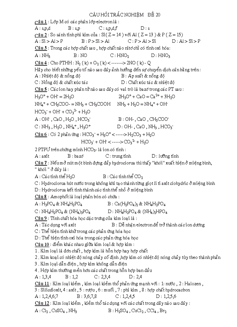 image for page Câu Hỏi Trắc Nghiệm Luyện Thi Đại Học Đề 19