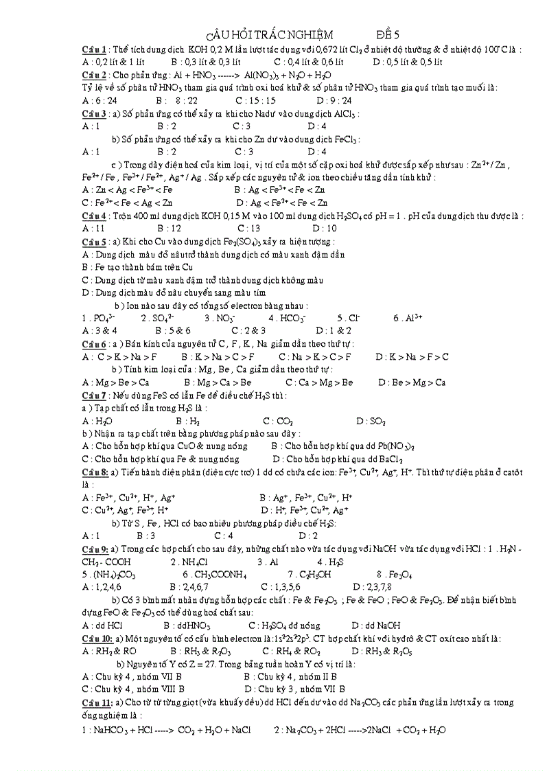 image for page Câu Hỏi Trắc Nghiệm Luyện Thi Đại Học Đề 5