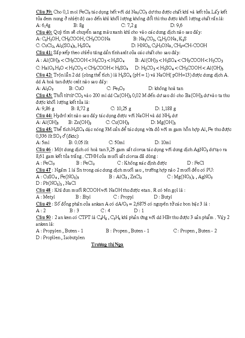 image for page Câu Hỏi Trắc Nghiệm Luyện Thi Đại Học Đề 6