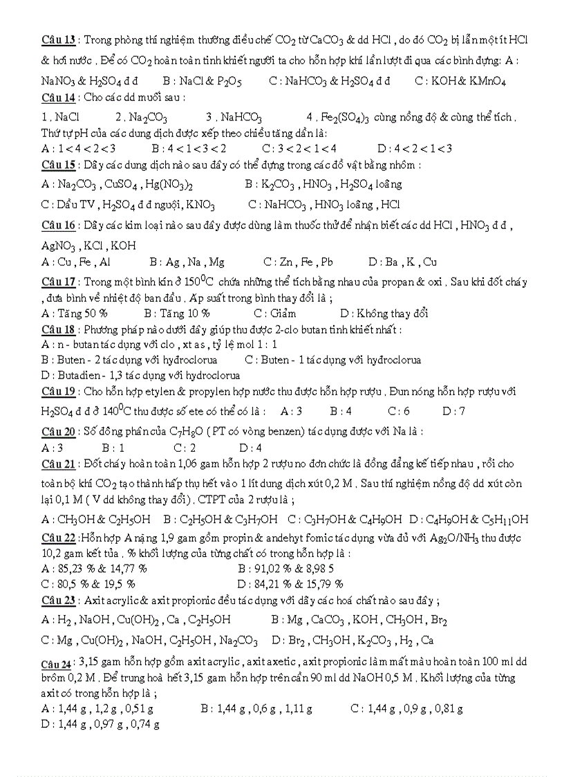 image for page Câu Hỏi Trắc Nghiệm Luyện Thi Đại Học Đề 9