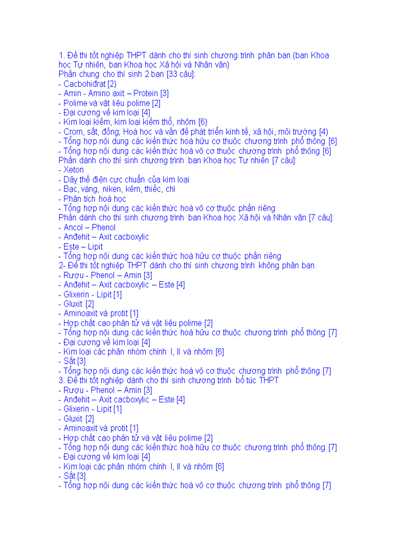 image for page Cấu trúc đề thi TN ĐH CĐ 2008