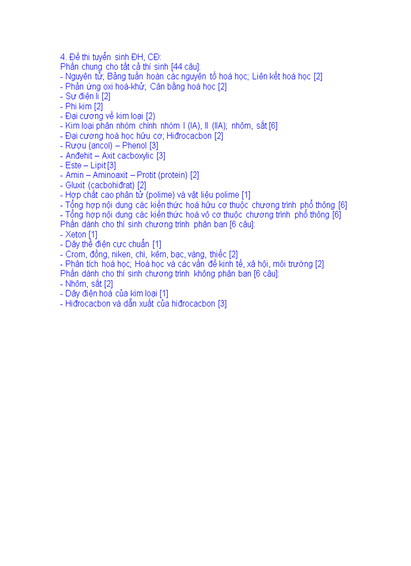 image for page Cấu trúc đề thi TN ĐH CĐ 2008