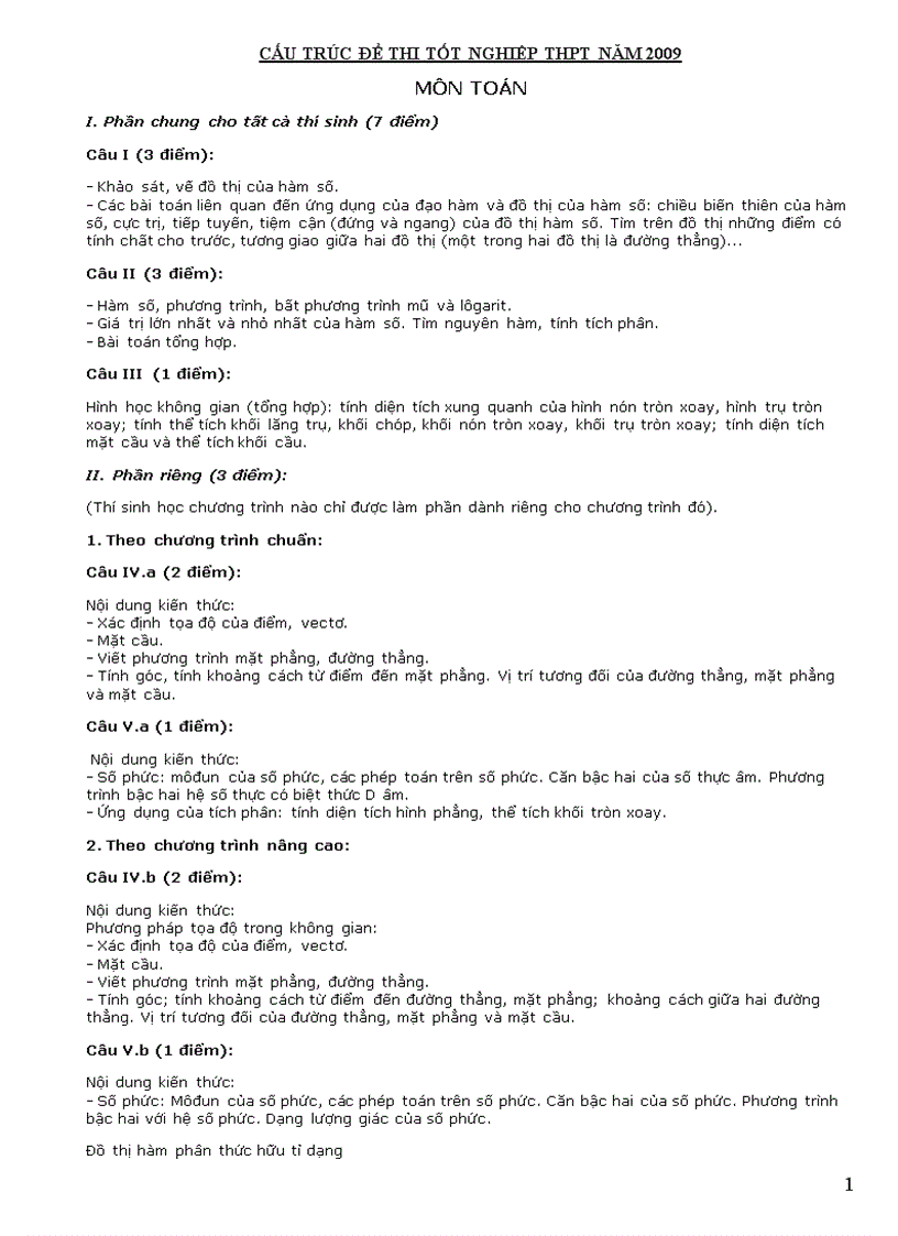 image for page Cấu trúc thi tn thpt 2009
